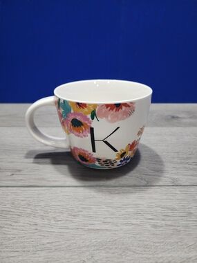 Opalhouse 16oz Monogram Letter “K” Floral Stoneware Coffee Cup